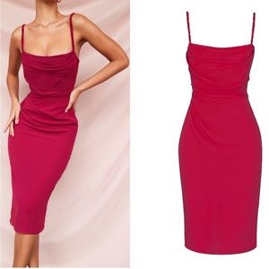 House of CB Fuchsia Pink Cowl Neck Midi Dress